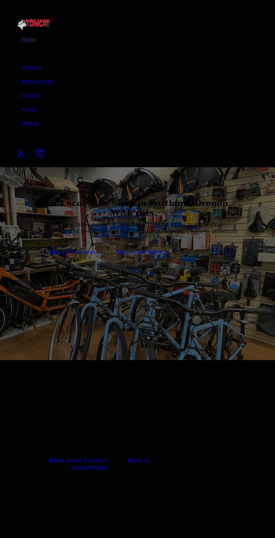 tomcatbikes.com shopify website screenshot