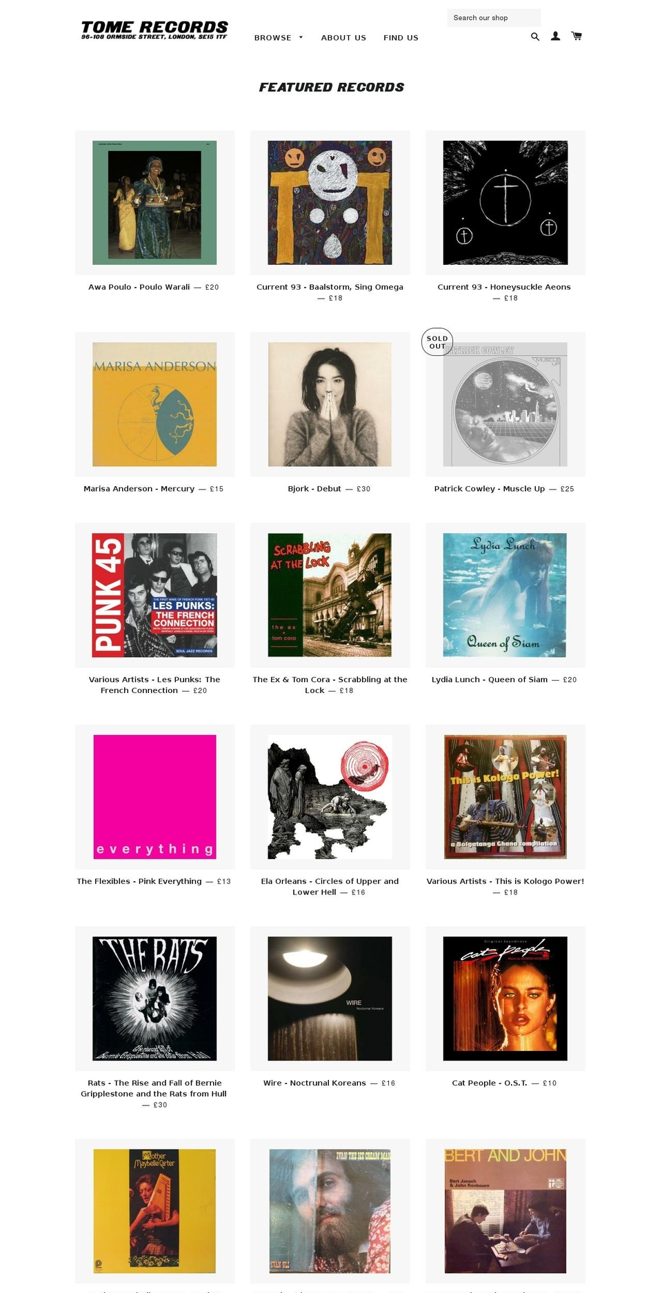 tomerecords.co.uk shopify website screenshot