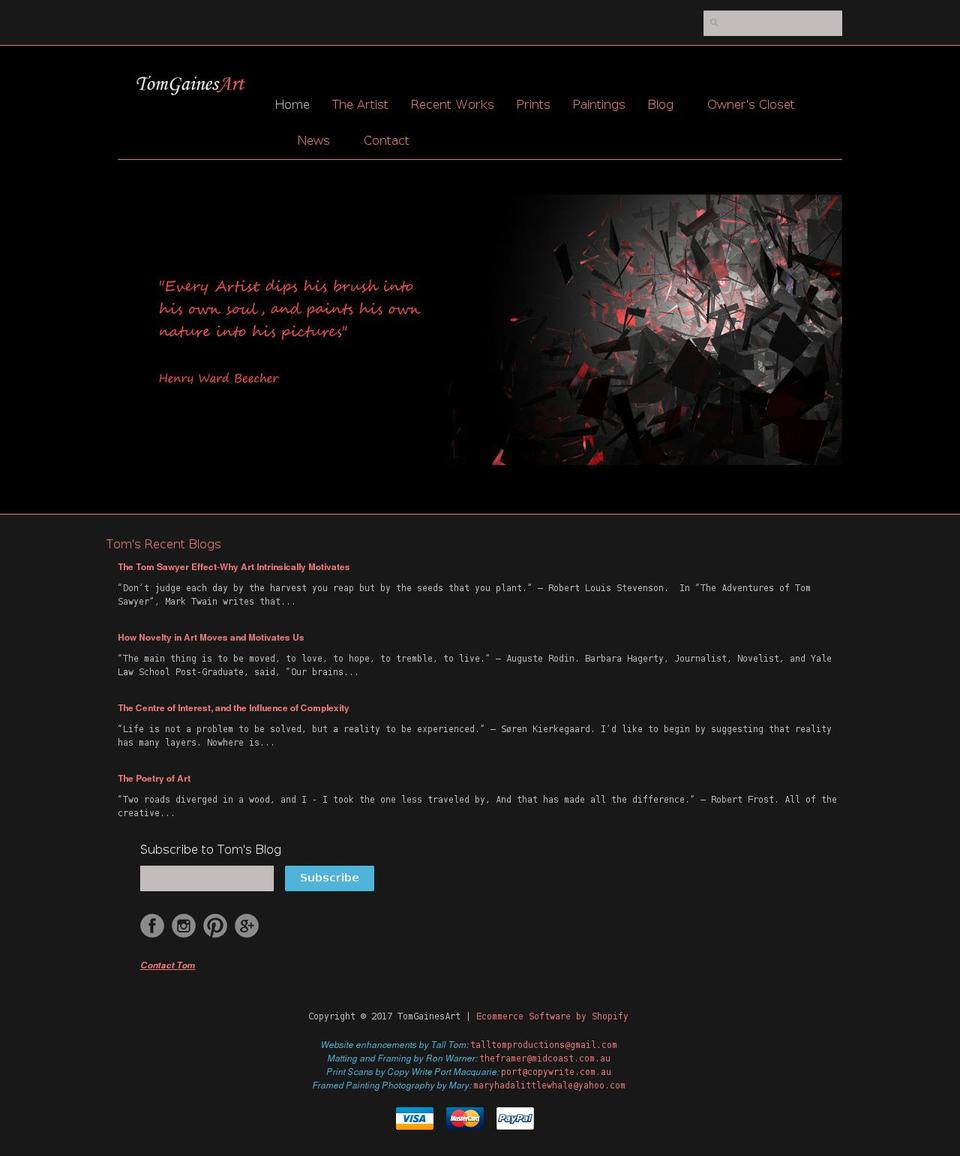 tomgainesart.com shopify website screenshot