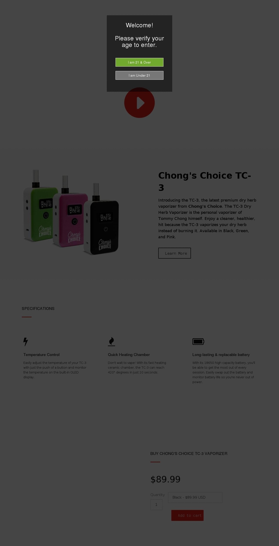 tommychongvape.com shopify website screenshot