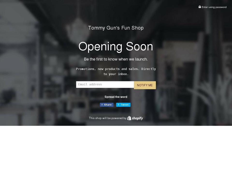 tommygunsfunshop.com shopify website screenshot