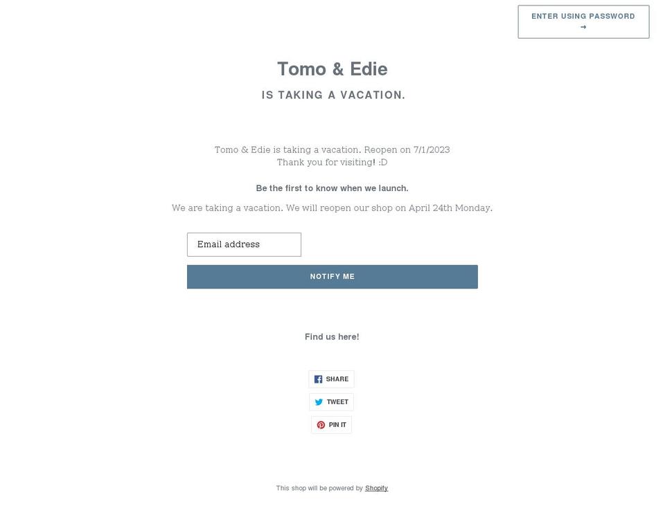 tomoandedie.com shopify website screenshot