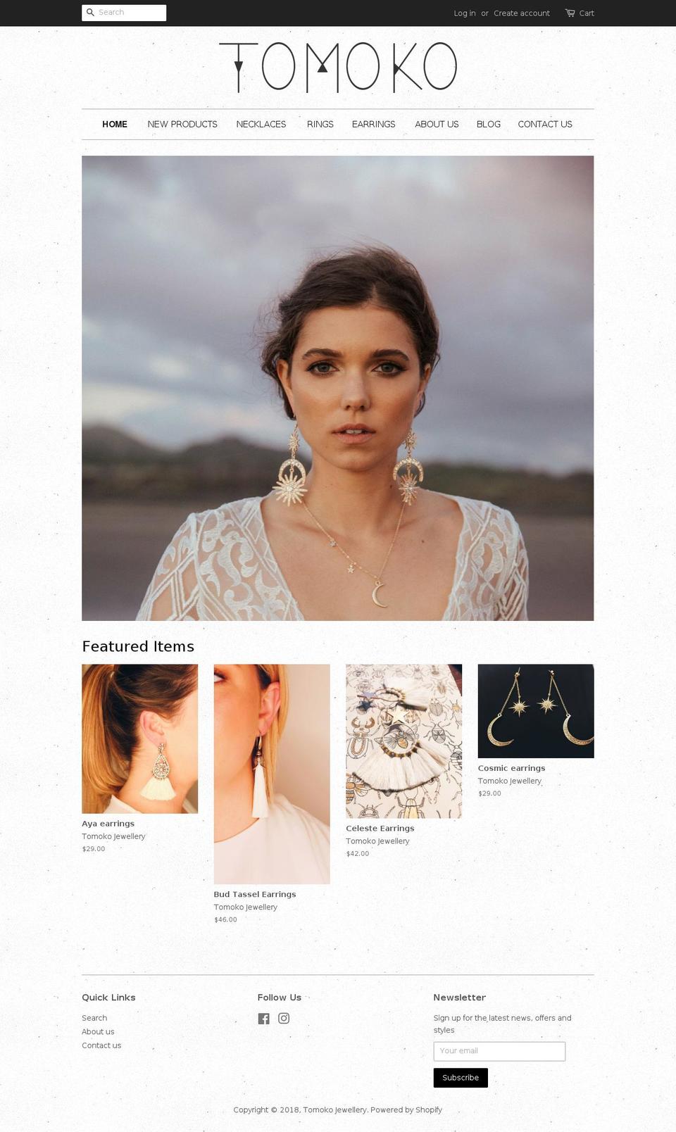 tomokojewellery.com shopify website screenshot