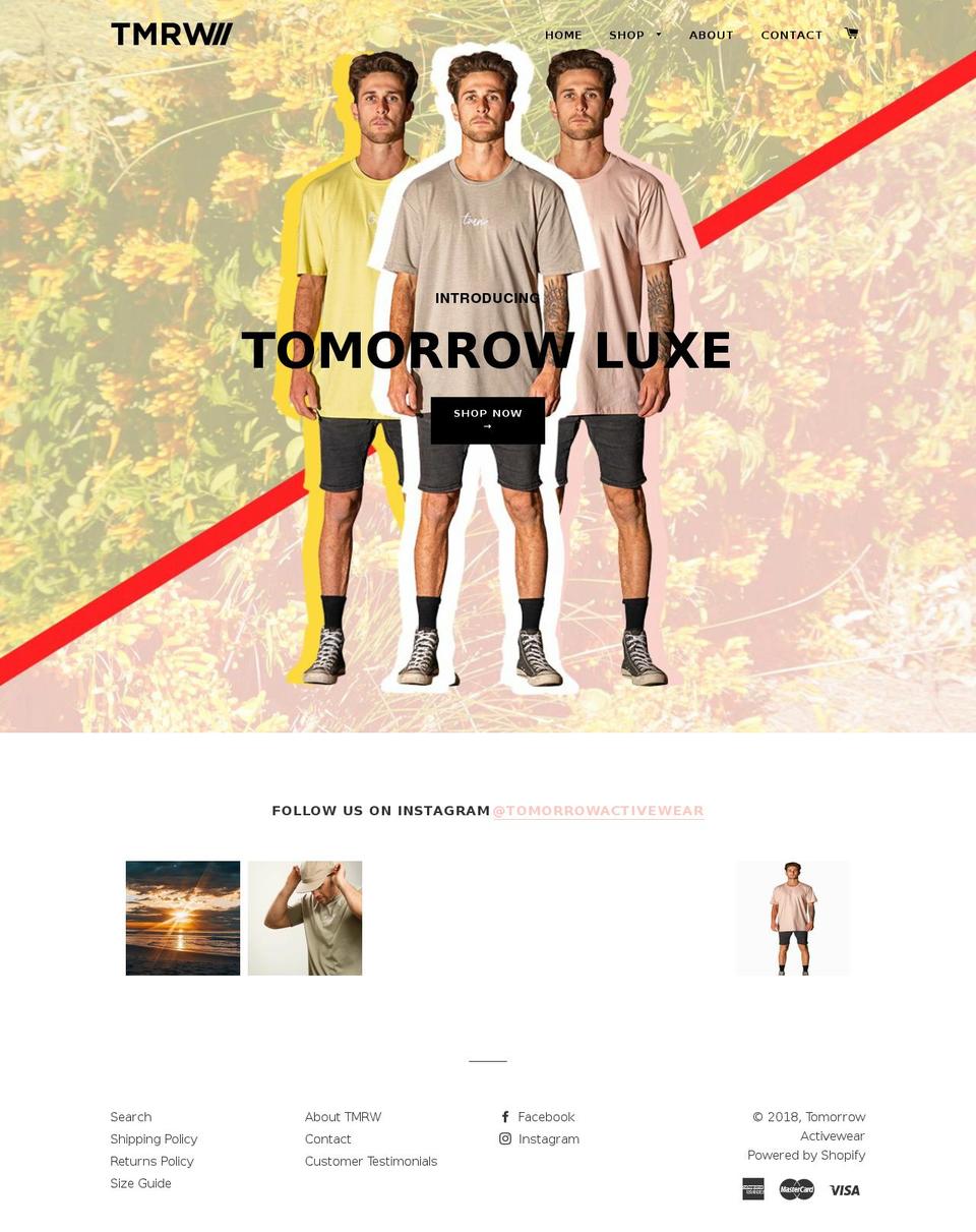 tomorrowactivewear.com shopify website screenshot