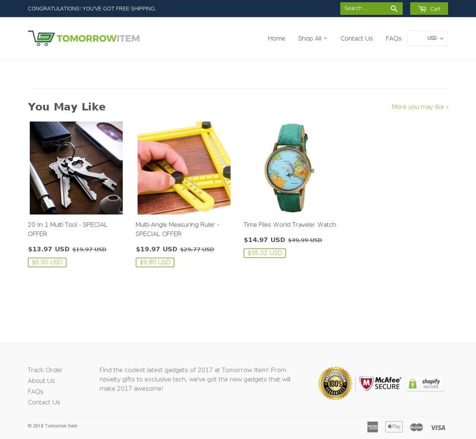 tomorrowitem.com — Shopify storefront screenshot