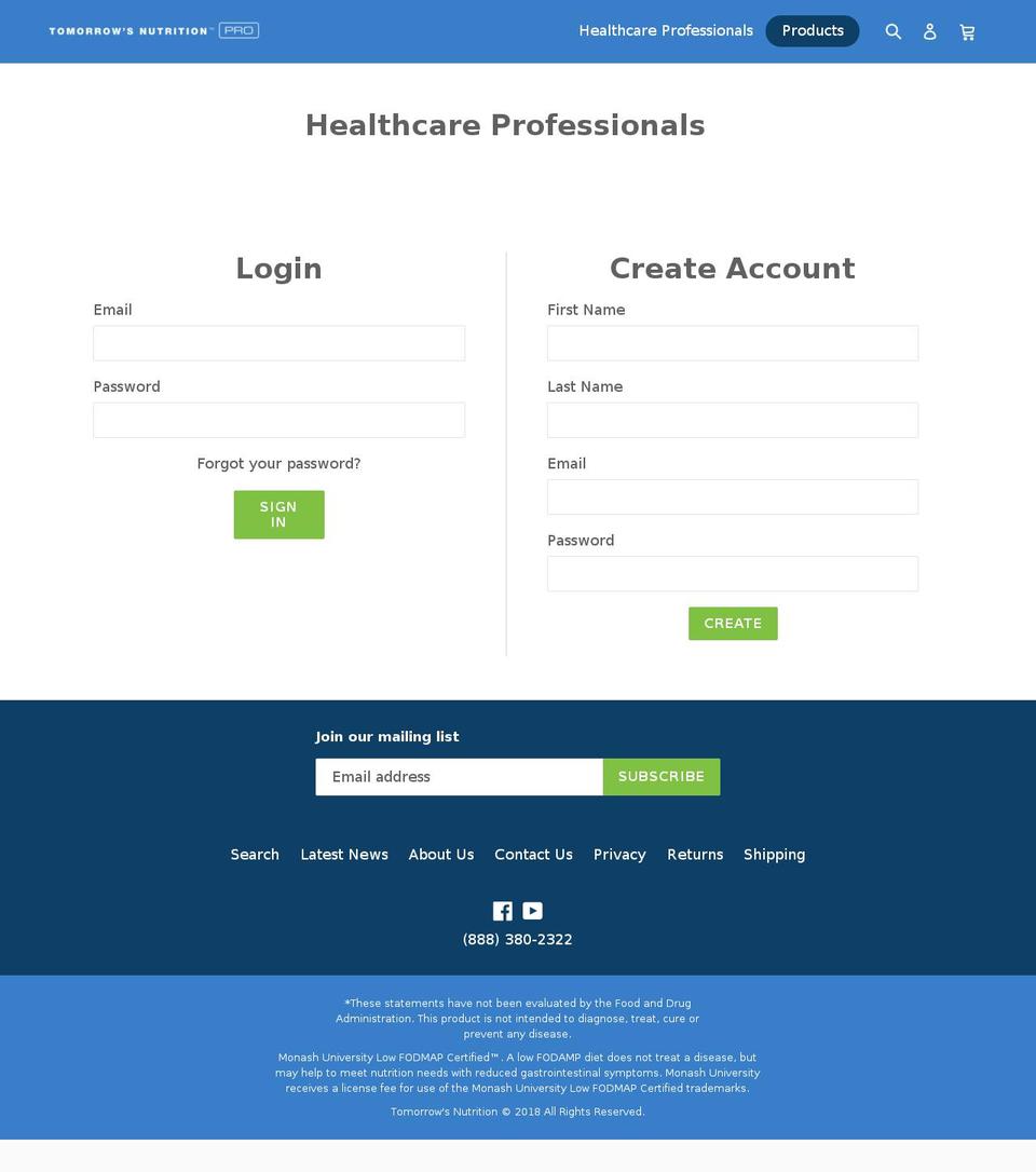 tomorrowsnutritionpro.com Shopify store