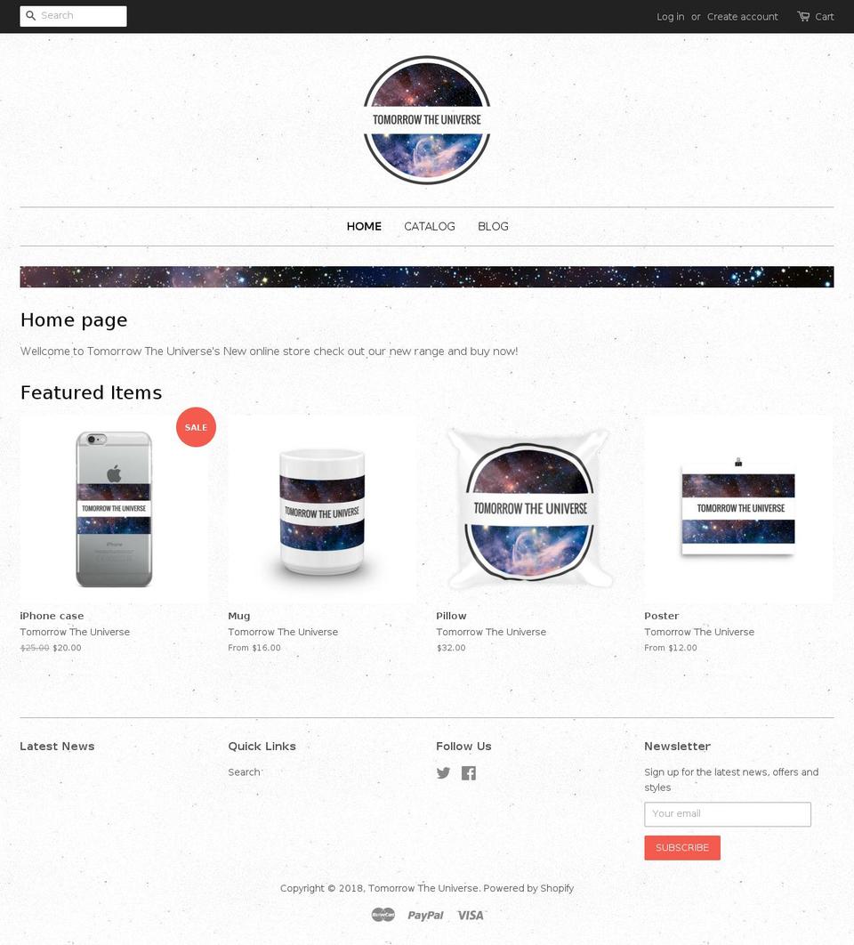 tomorrowtheuniverse.com shopify website screenshot