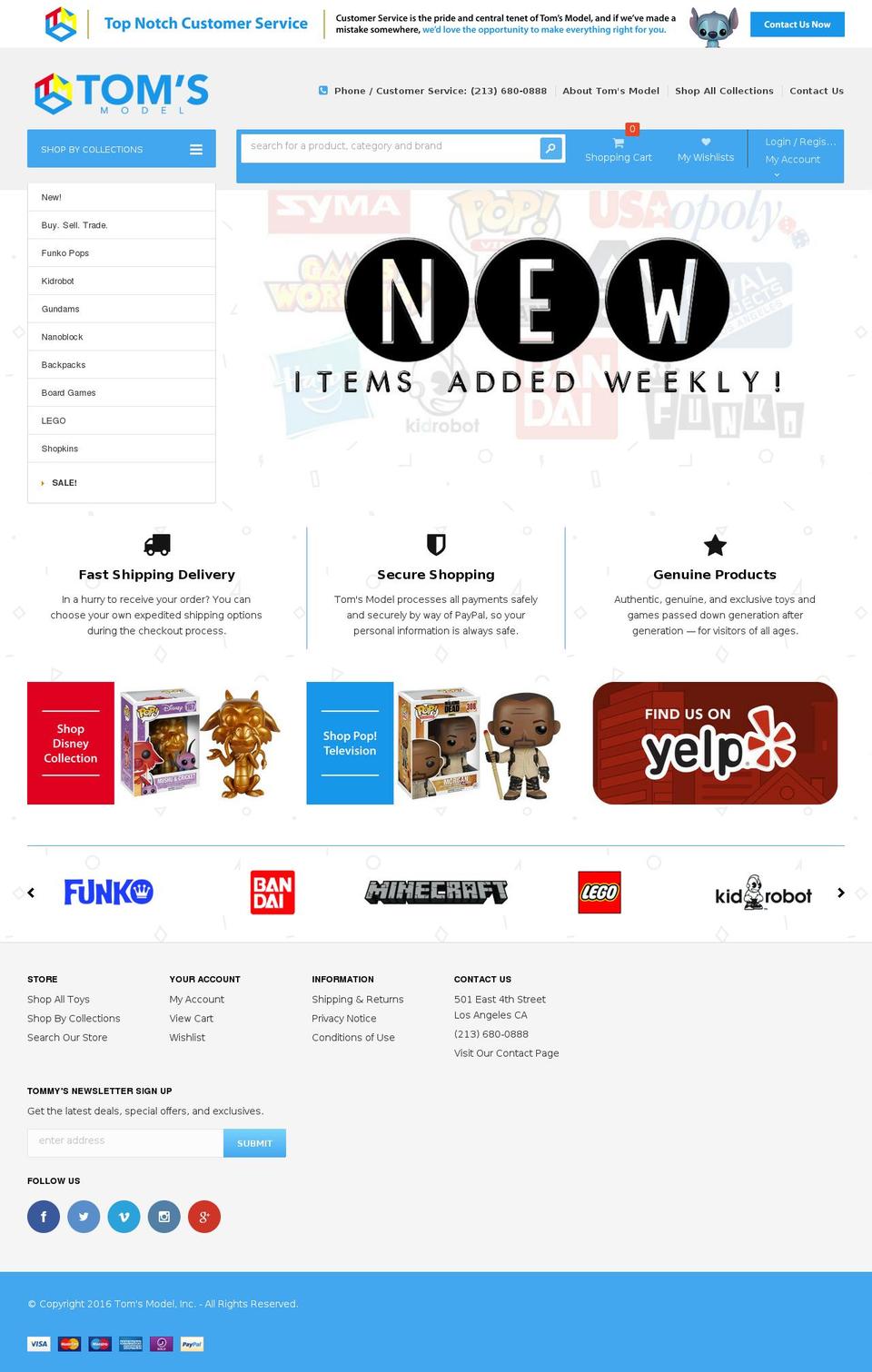 tomsmodel.com shopify website screenshot