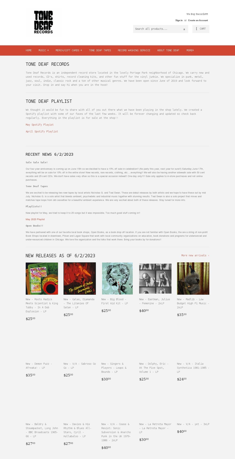 tonedeafrecs.com shopify website screenshot