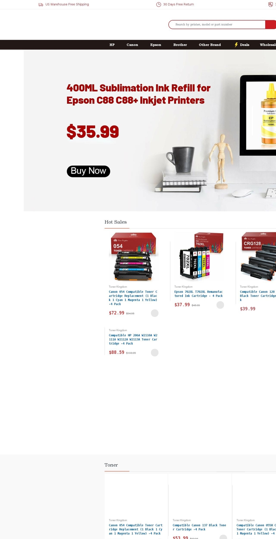 tonerkingdom.com shopify website screenshot