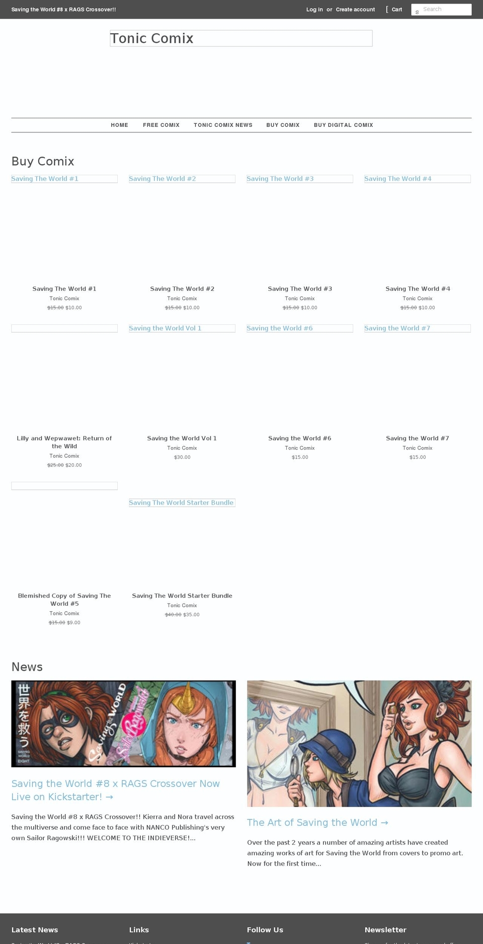 toniccomix.com shopify website screenshot