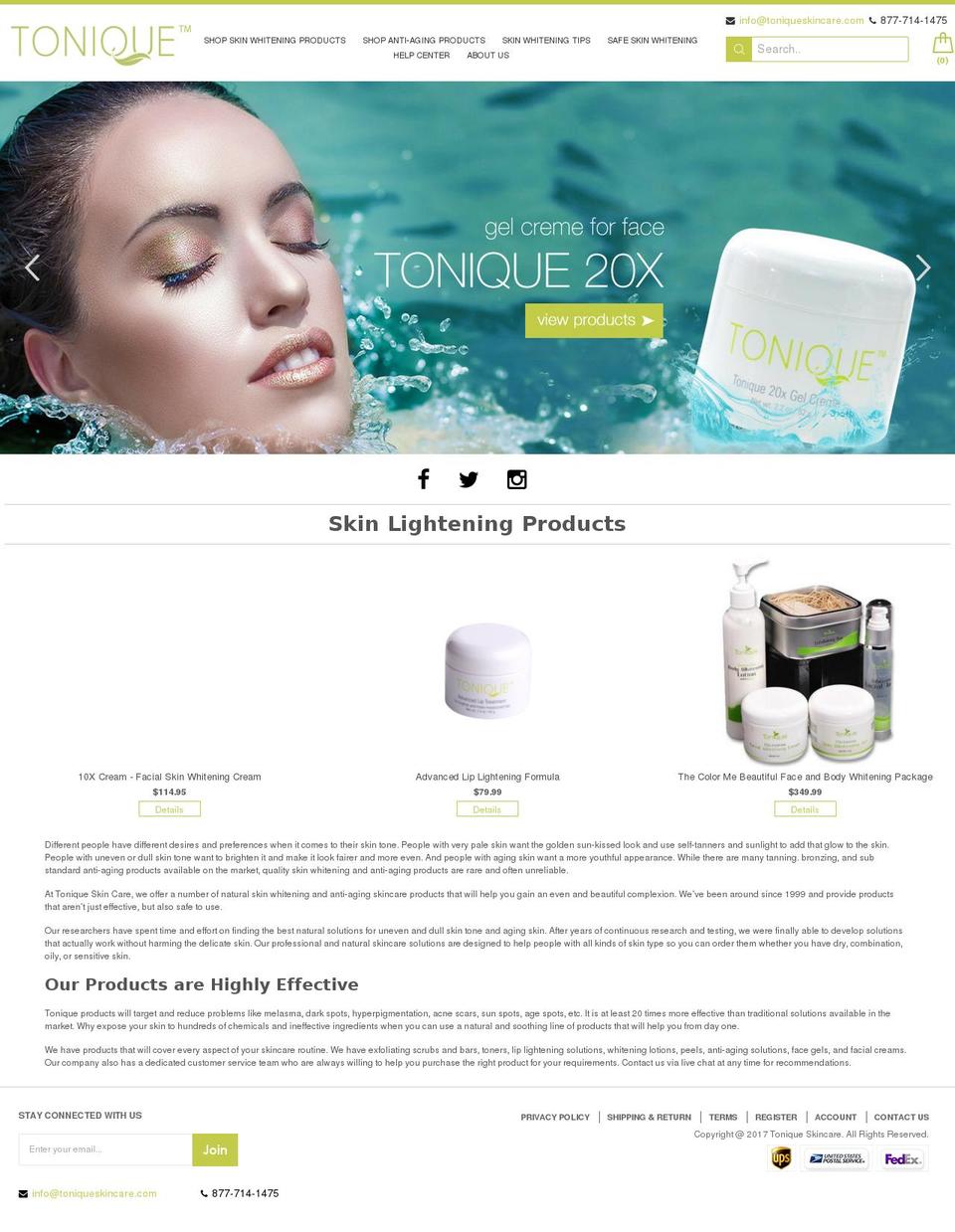 inspire Shopify theme site example toniqueskincare.com