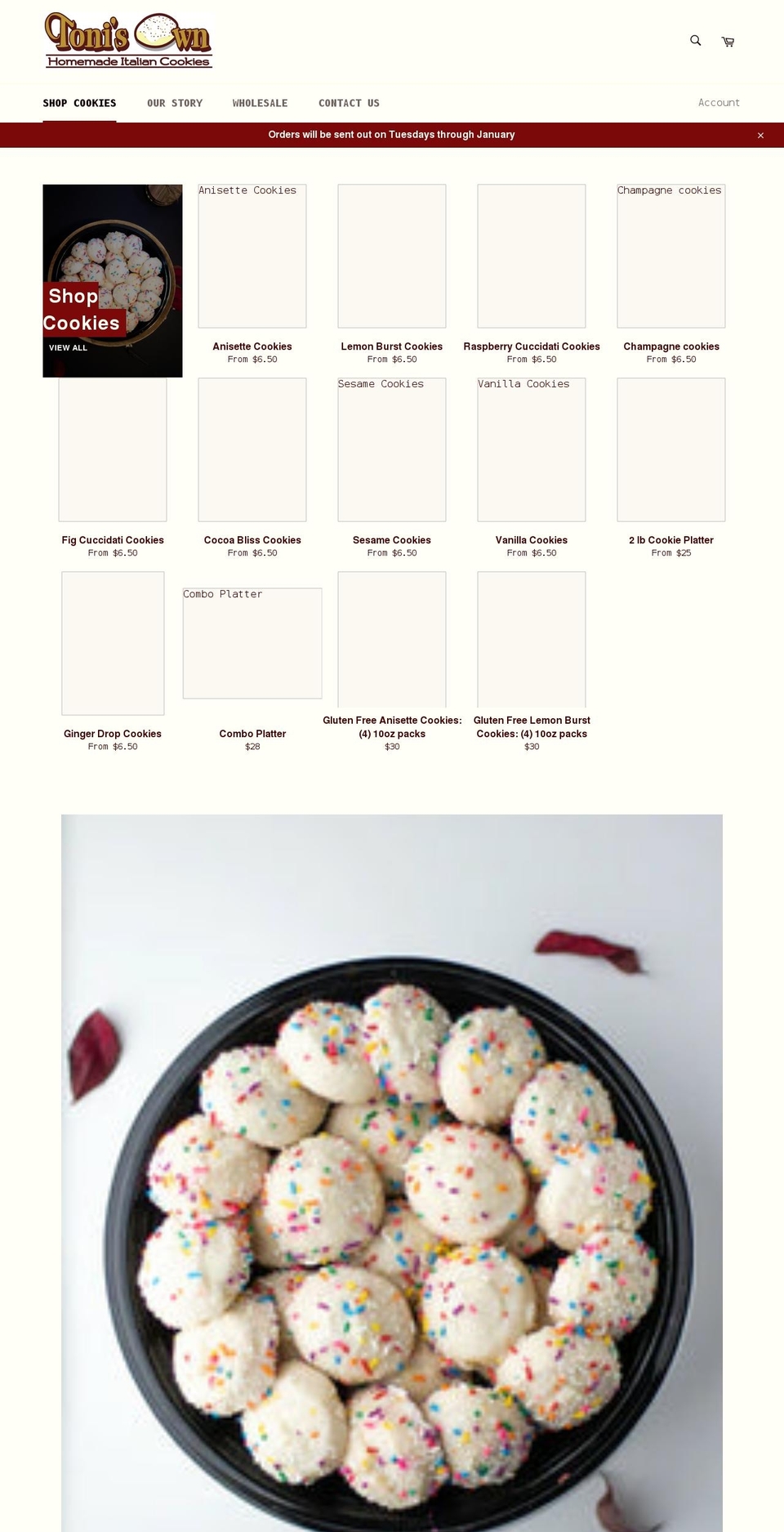 tonisowncookies.com shopify website screenshot