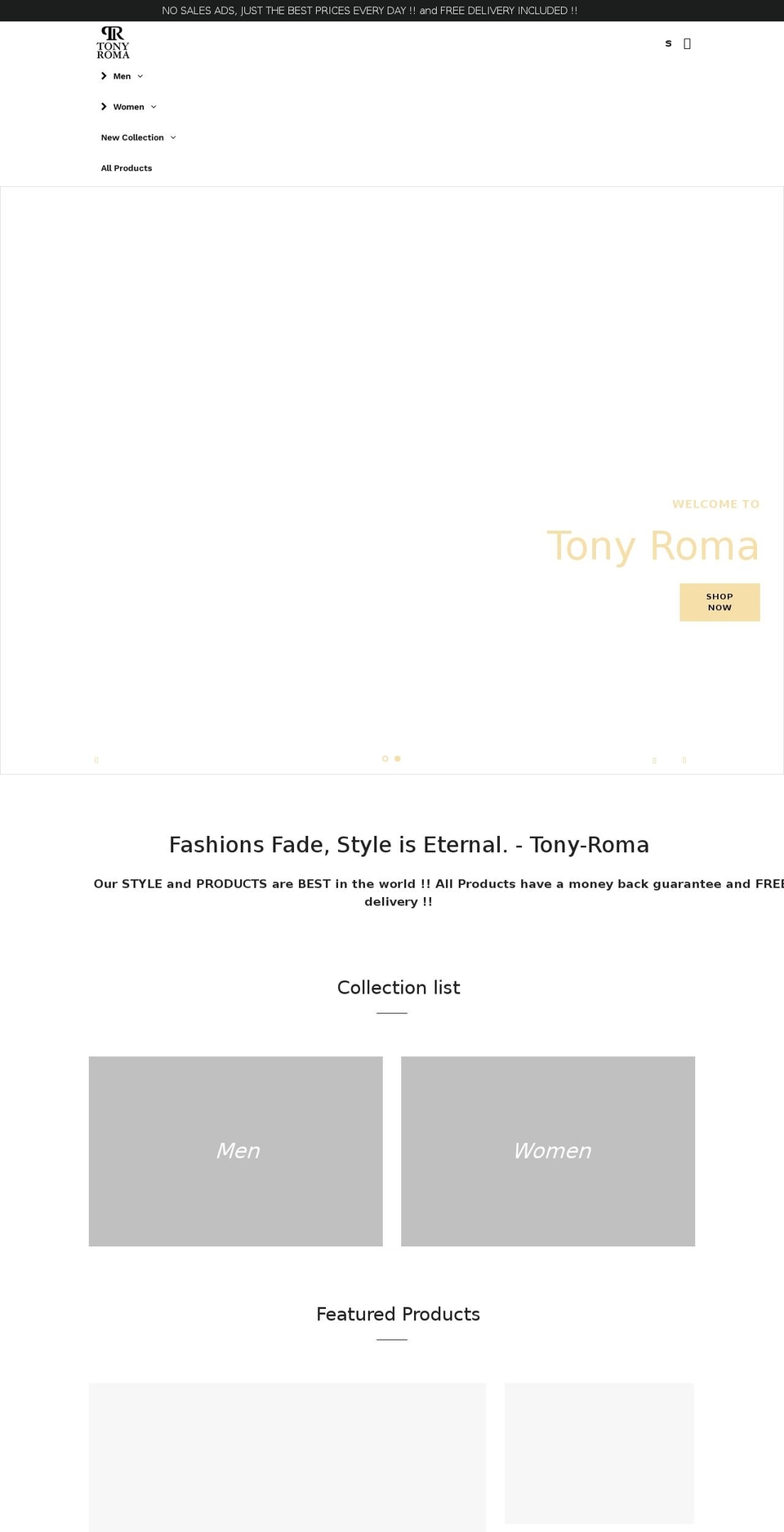 tony-roma.com shopify website screenshot