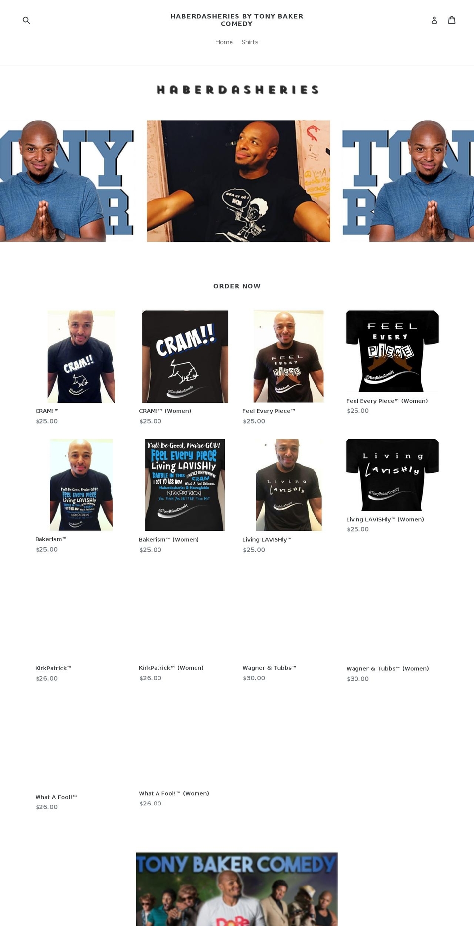 tonybakerhaberdasheries.com shopify website screenshot