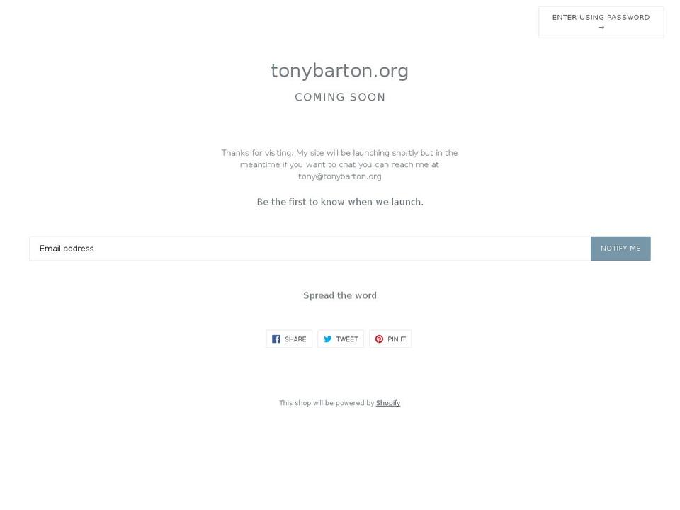 tonybarton.org shopify website screenshot