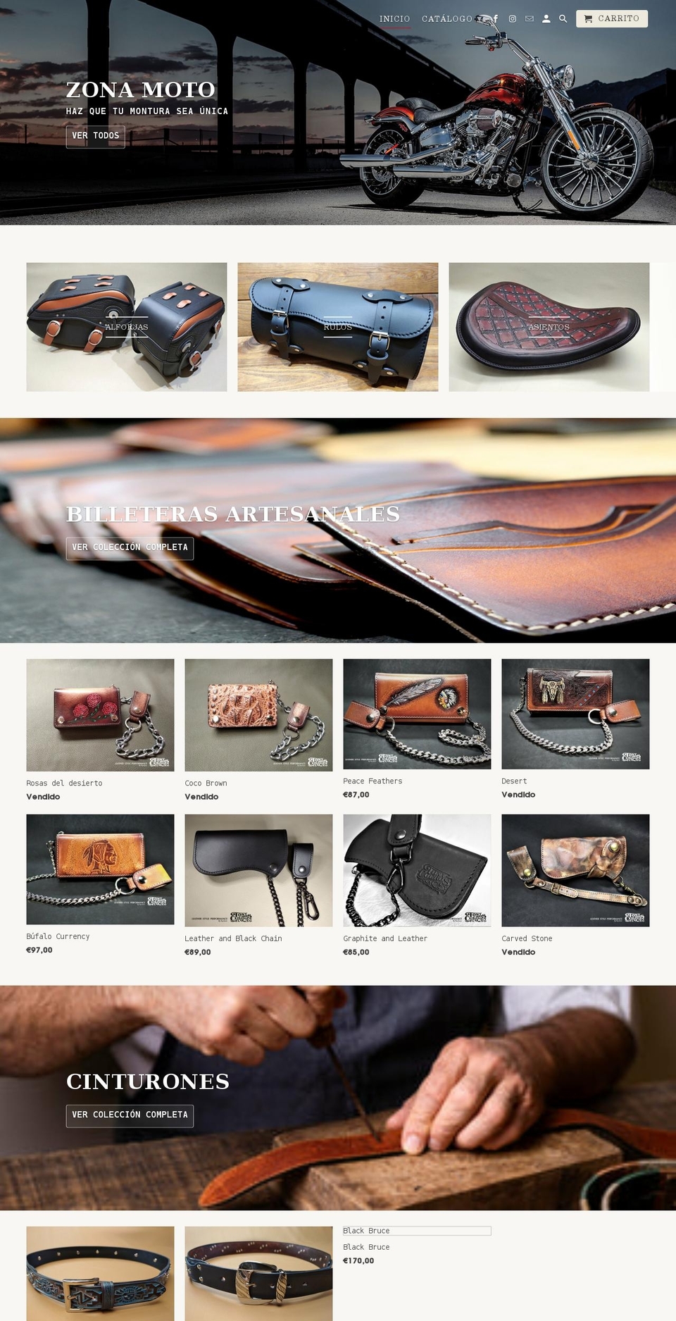 tonycueros.com shopify website screenshot