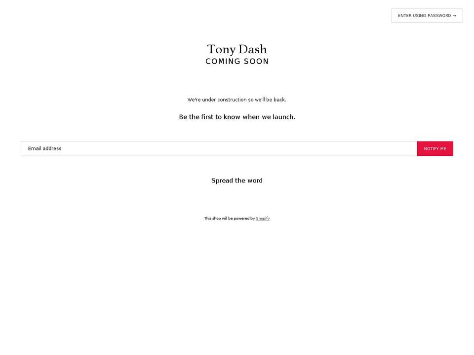tonydash.com shopify website screenshot