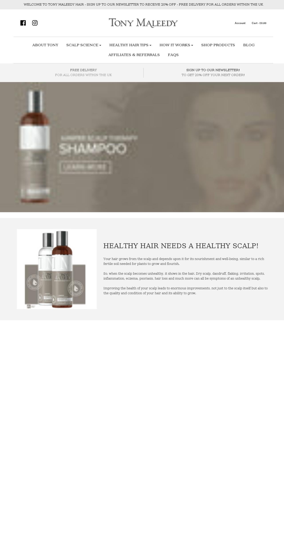 tonymaleedyhair.com shopify website screenshot