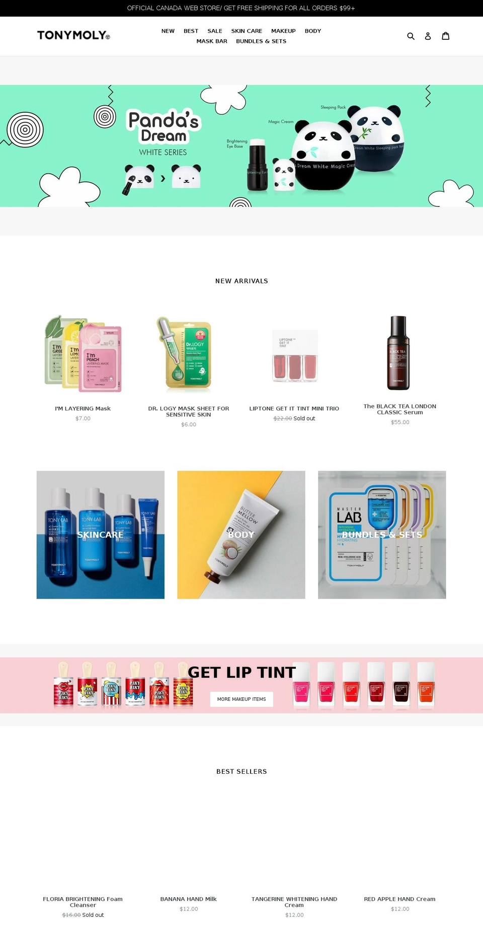 tonymoly.ca shopify website screenshot