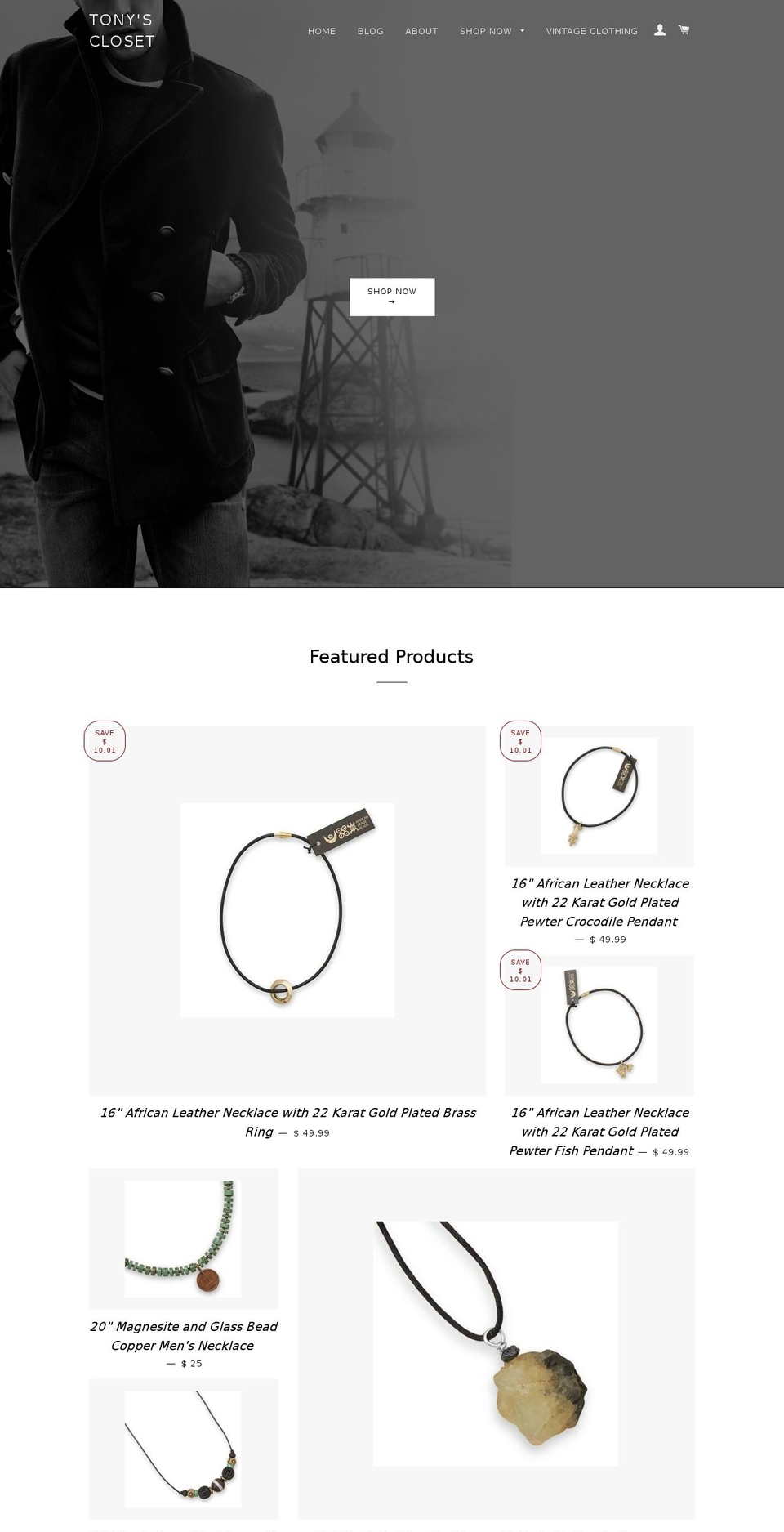 tonyscloset.com shopify website screenshot