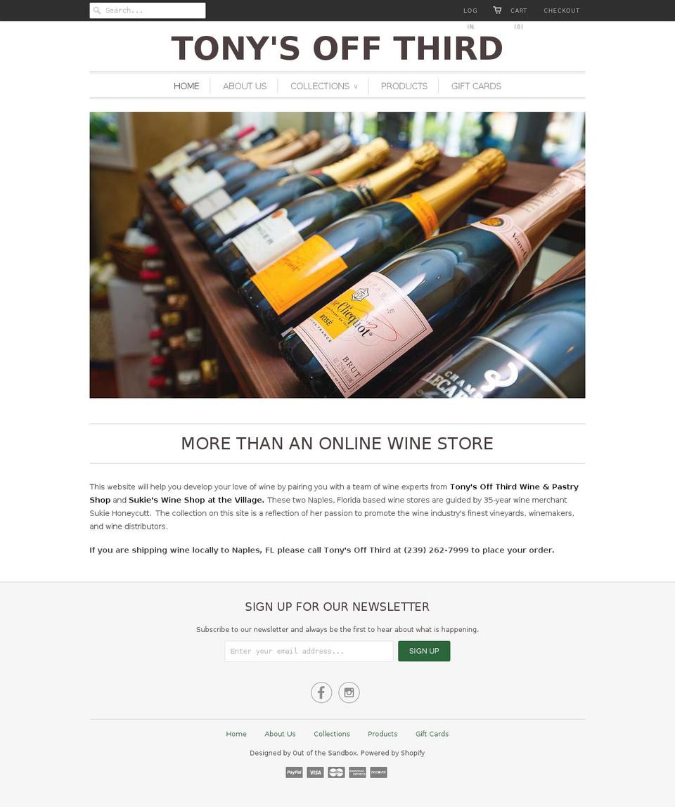 tonyswineonline.com shopify website screenshot