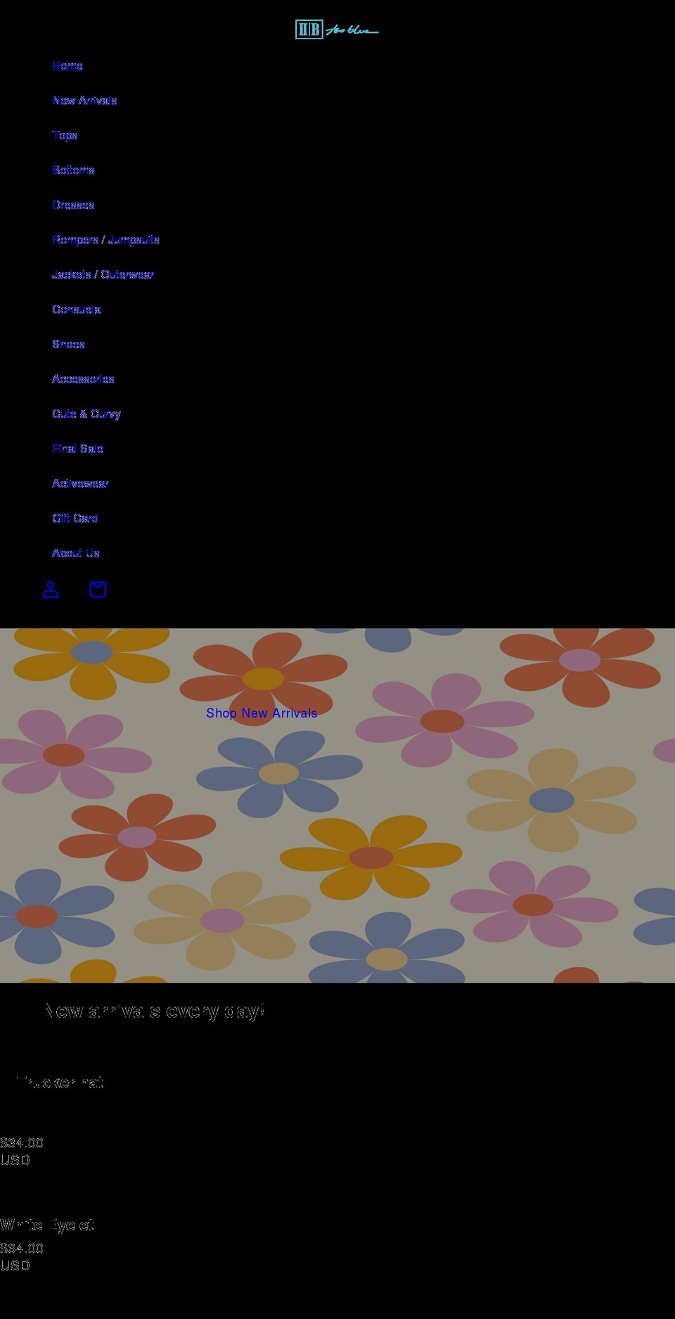 too-blue-boutique.myshopify.com shopify website screenshot