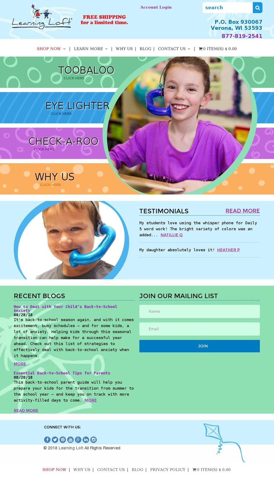 LearningLoft Shopify theme site example toobaloo.net
