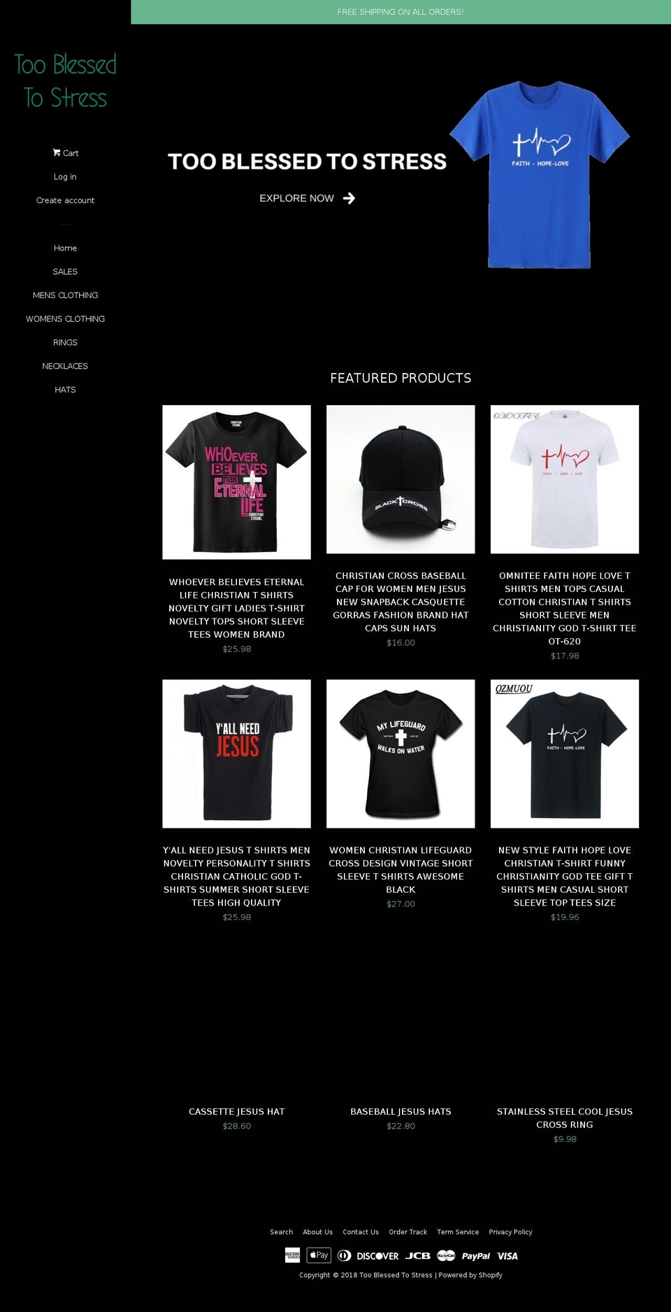 tooblessedtostress.com — Shopify storefront screenshot