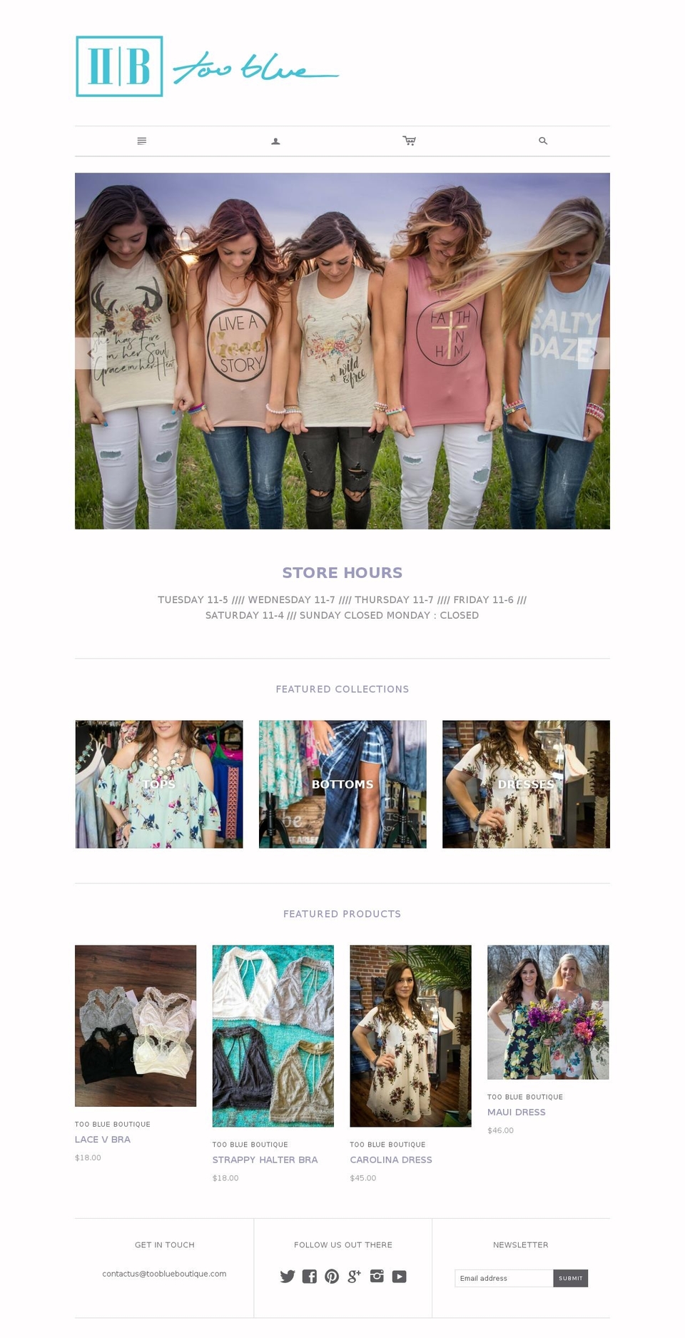 tooblueboutique.com shopify website screenshot