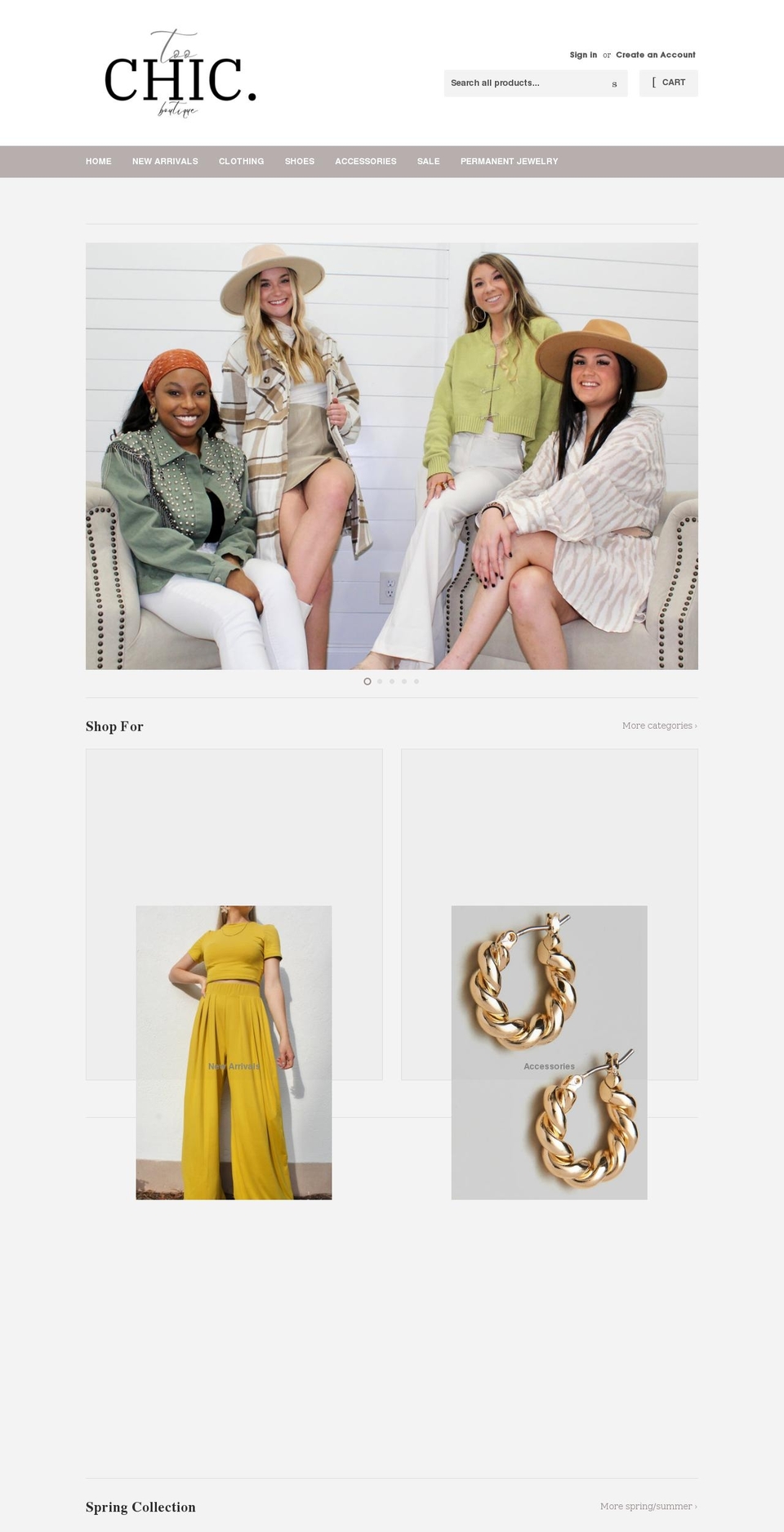 toochicshop.com shopify website screenshot