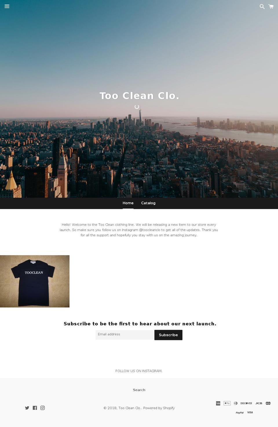 toocleanclo.com — Shopify storefront screenshot