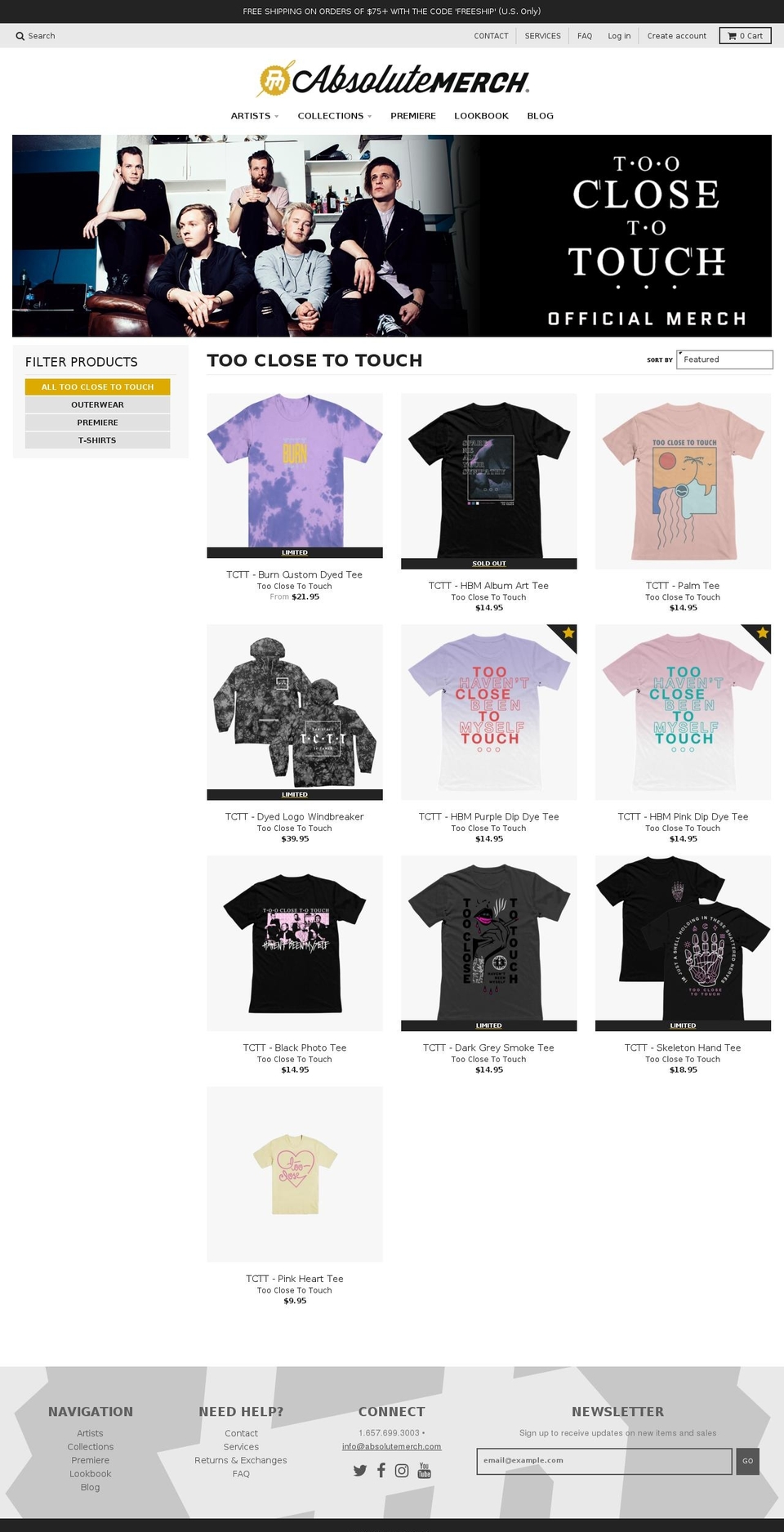 tooclosemerch.com — Shopify storefront screenshot