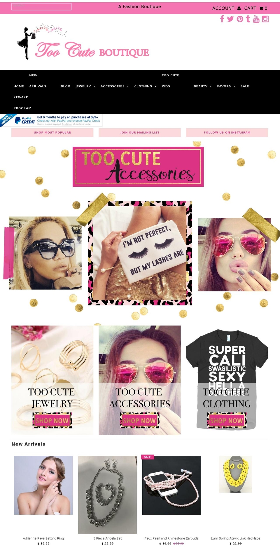 toocutestore.com shopify website screenshot