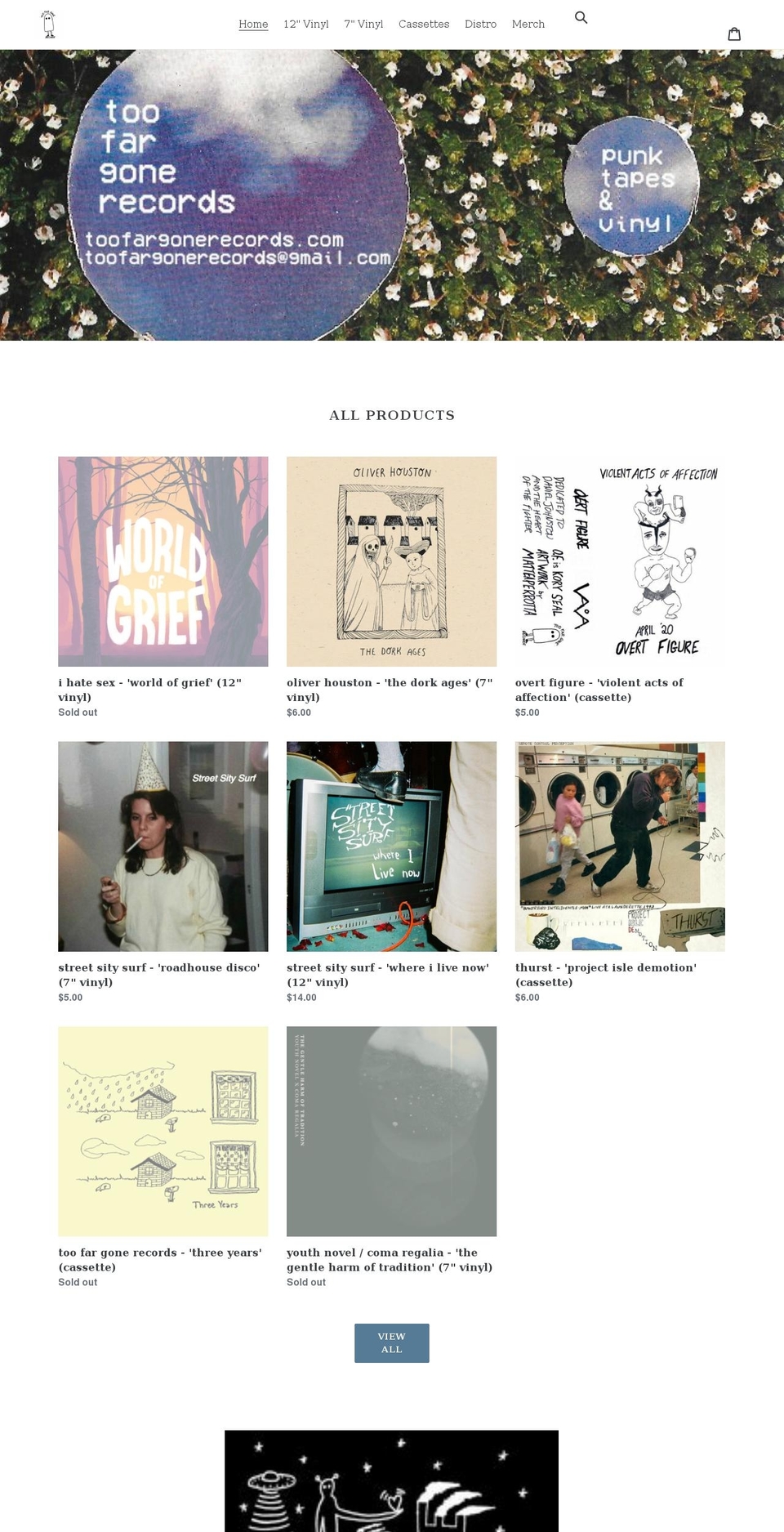 toofargonerecords.com shopify website screenshot
