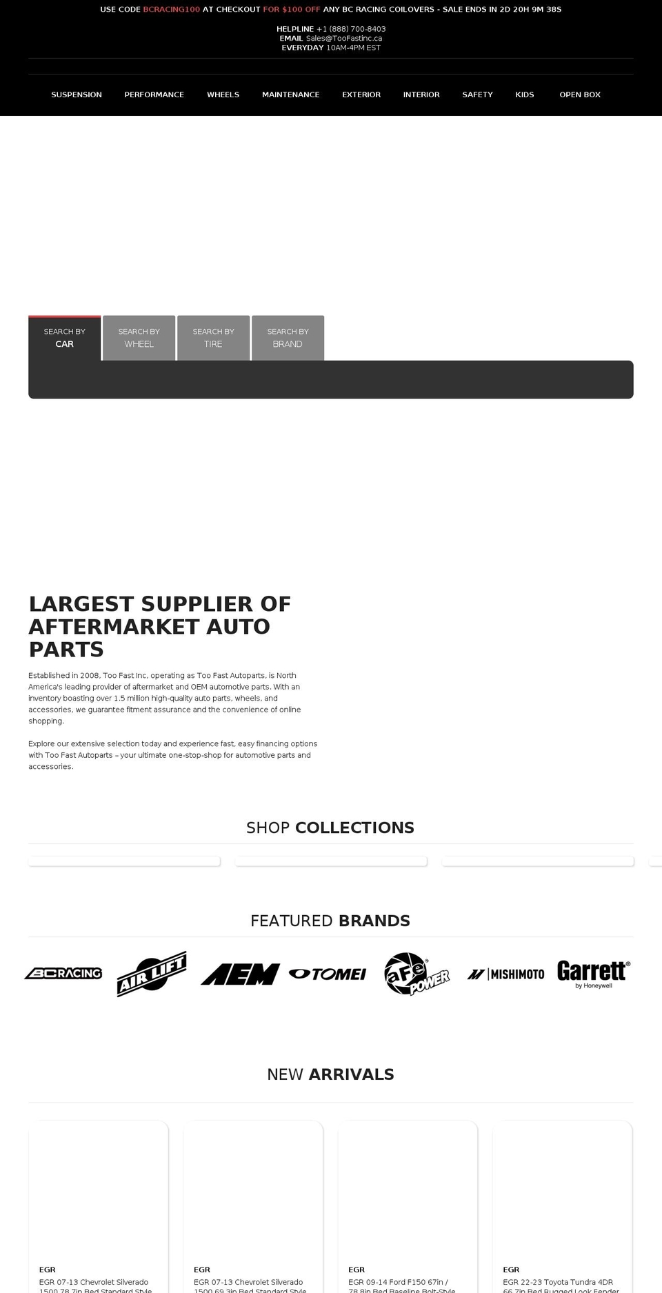 toofastautoparts.ca shopify website screenshot