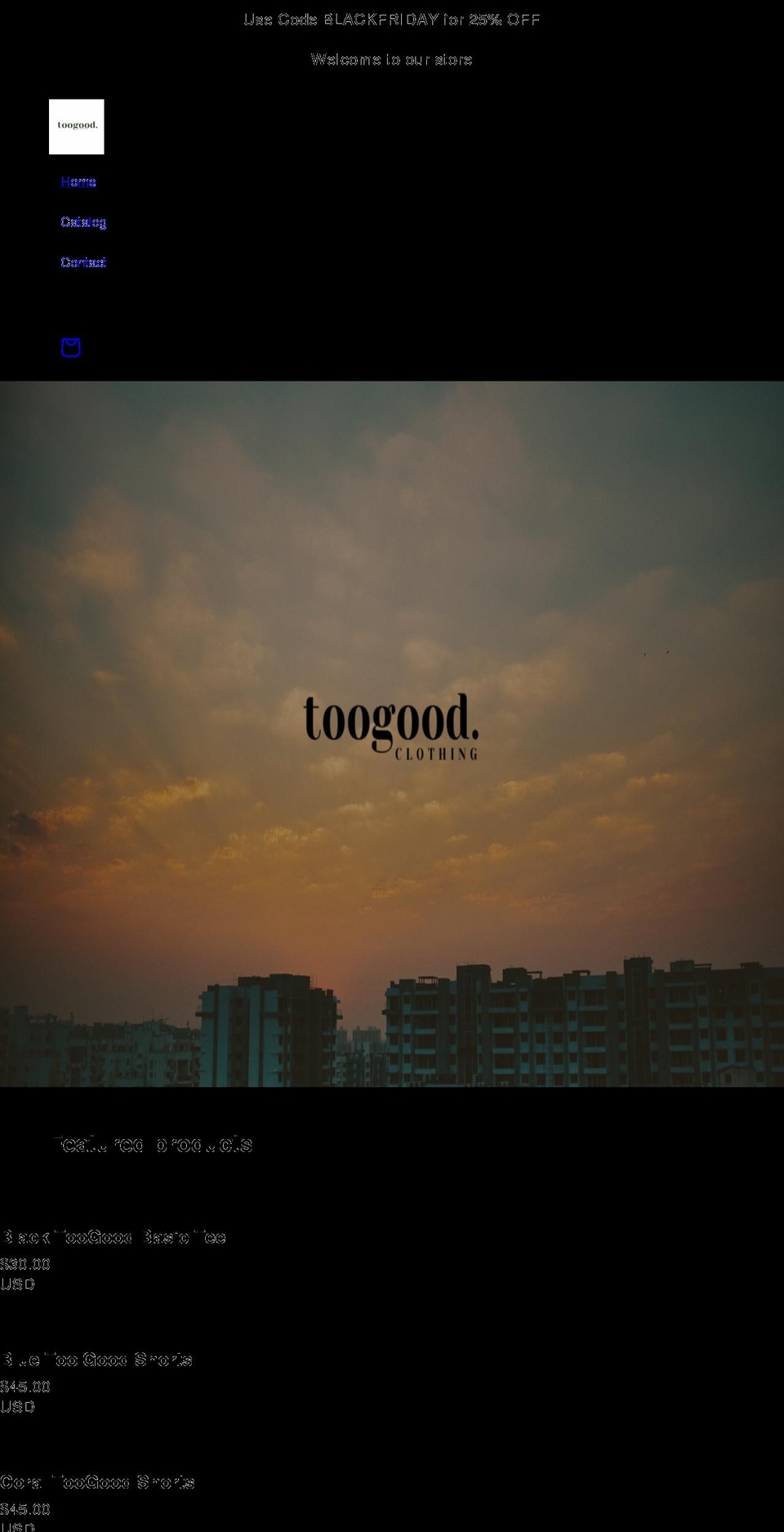 toogoodclothing.com shopify website screenshot