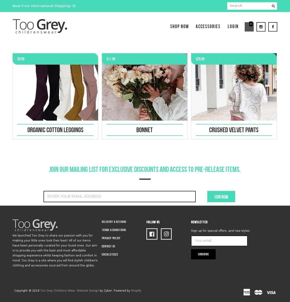 toogrey.com shopify website screenshot