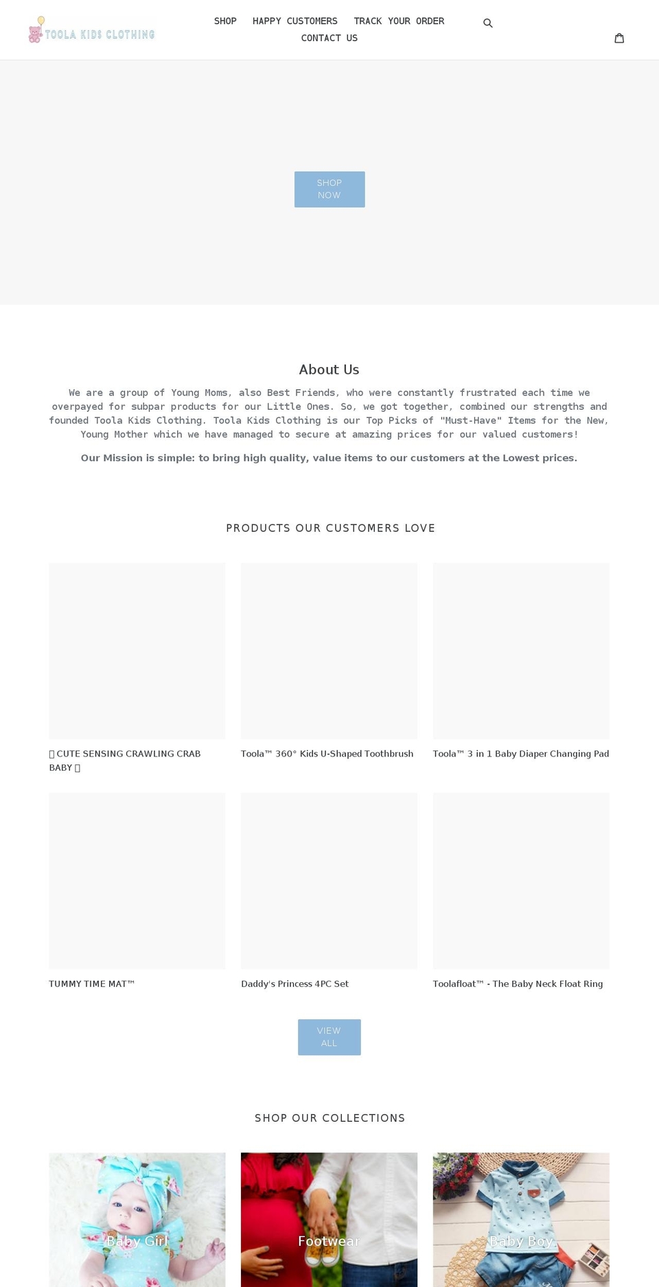 toolakidsclothing.com shopify website screenshot