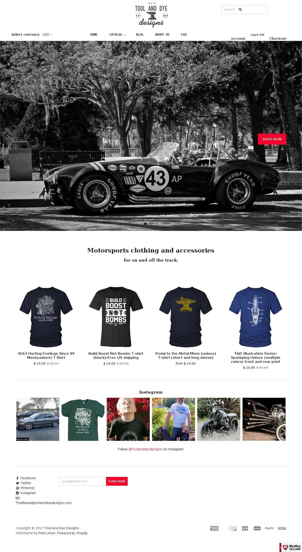 toolanddyedesigns.com shopify website screenshot