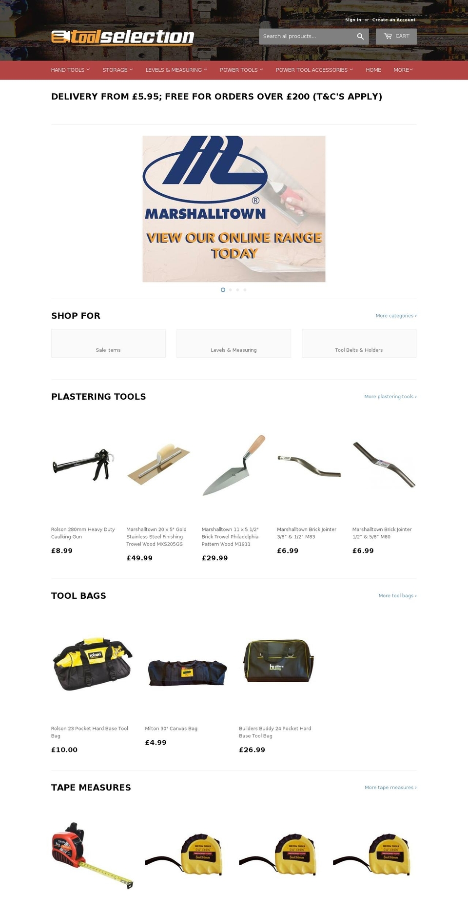 toolselection.co.uk shopify website screenshot