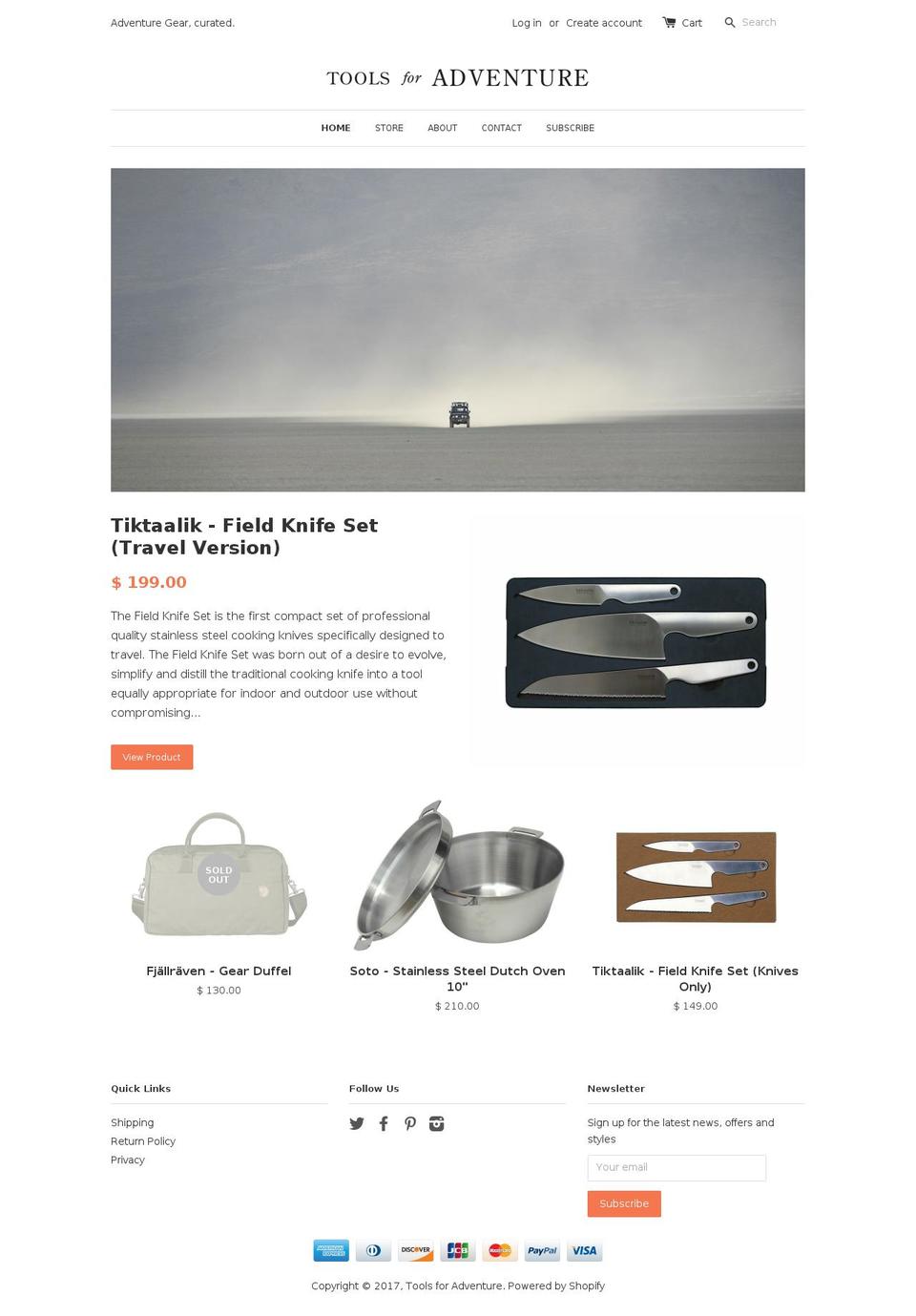 toolsforadventure.com shopify website screenshot