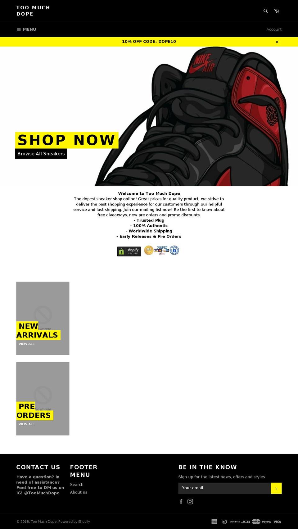 toomuchdope.com — Shopify storefront screenshot