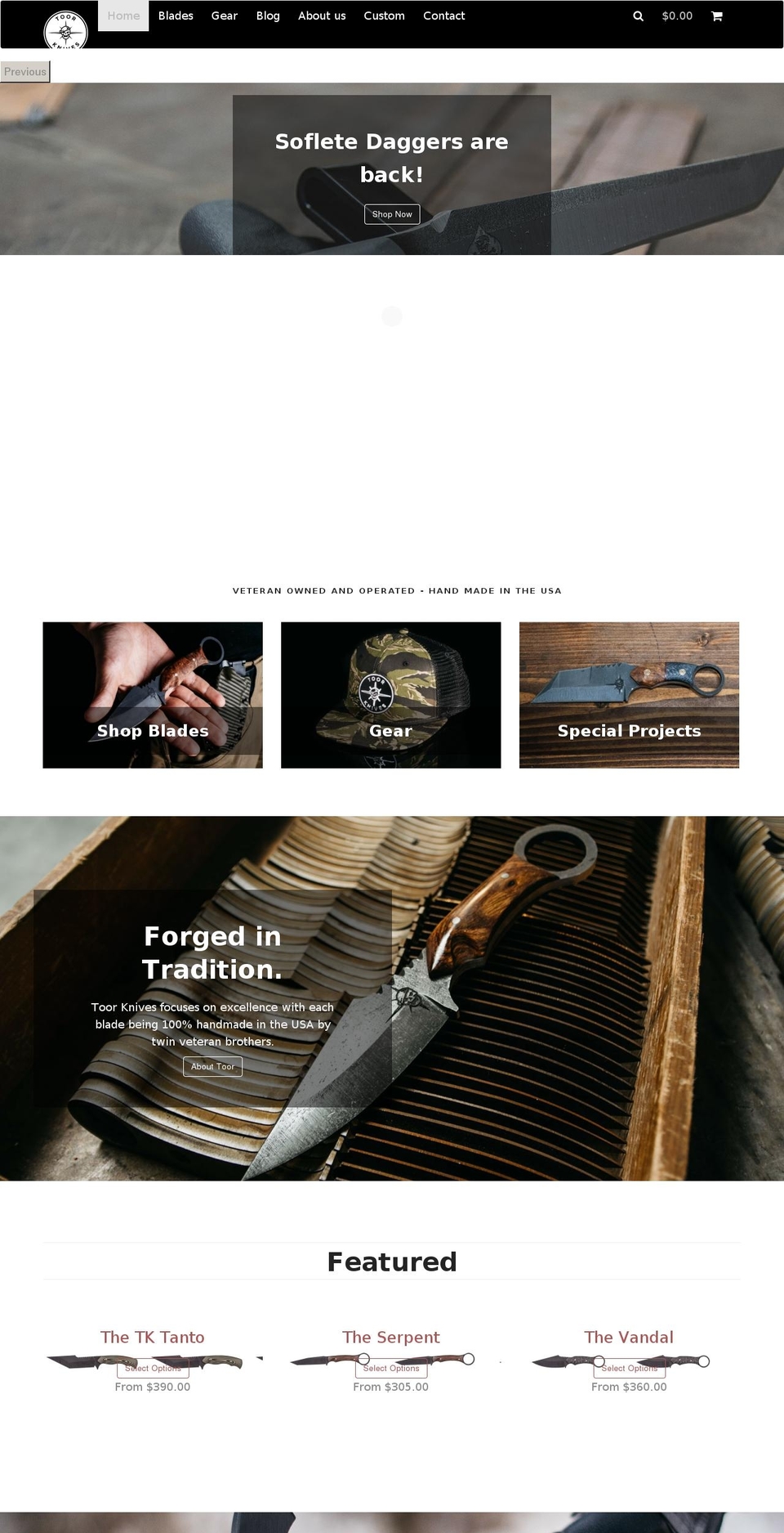 toorknives.com shopify website screenshot