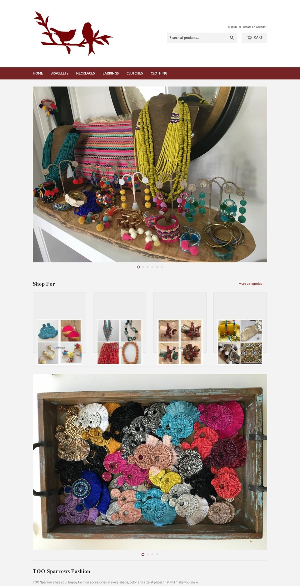 toosparrows.com shopify website screenshot