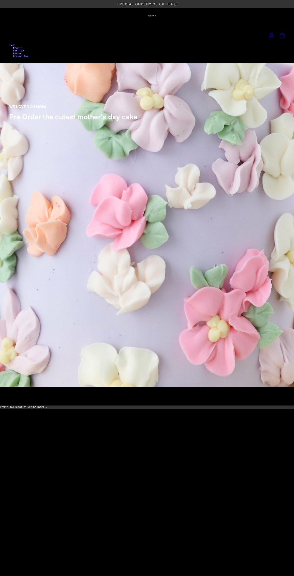 toosweetcakes.com shopify website screenshot