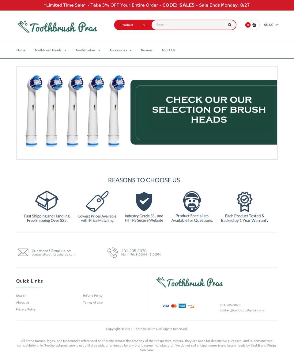 toothbrushpros.com shopify website screenshot