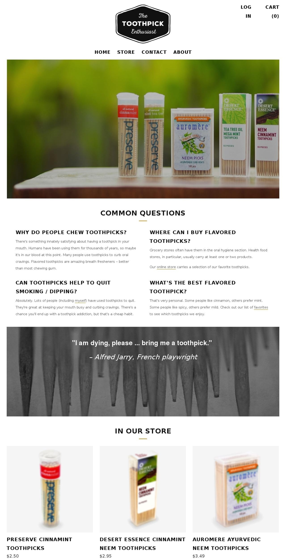 toothpickenthusiast.com — Shopify storefront screenshot