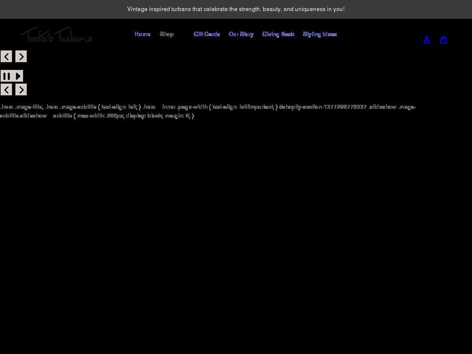 tootiesturbans.com shopify website screenshot