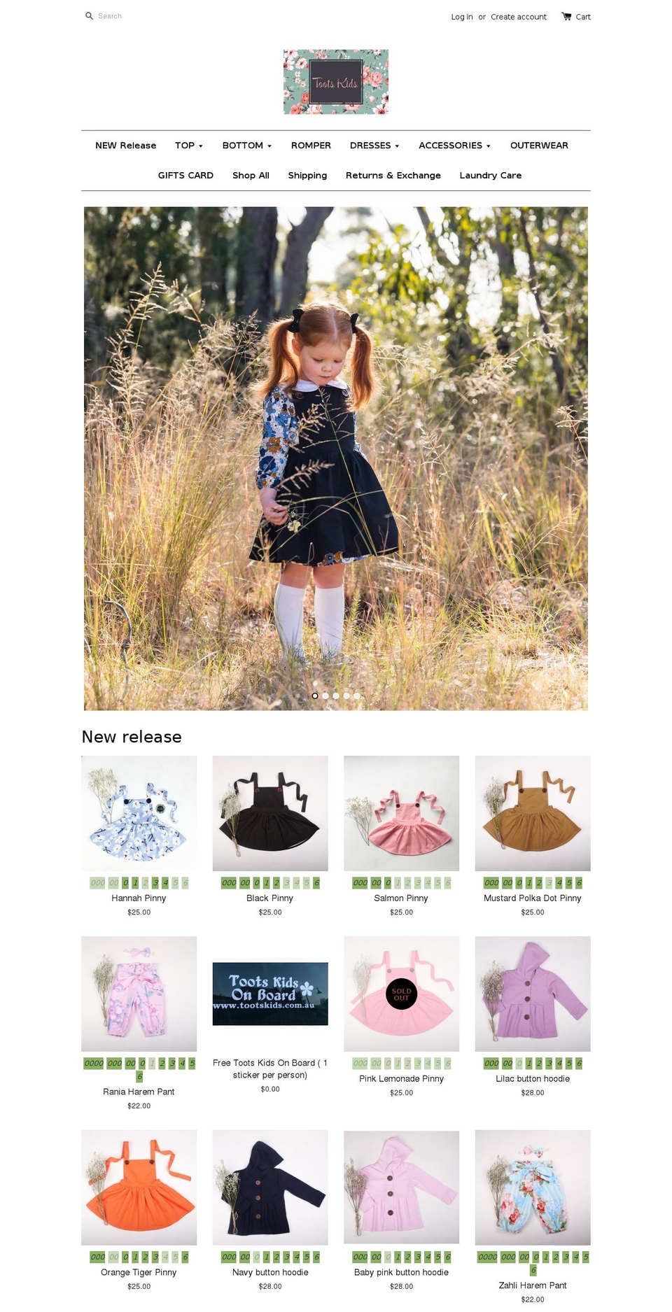 tootskids.com.au shopify website screenshot